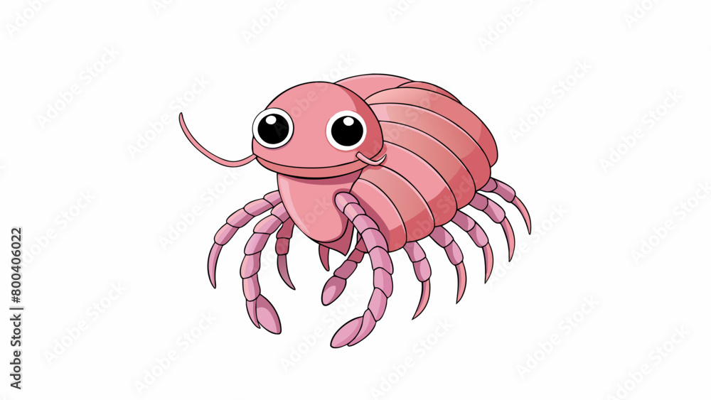 Poster a small pink crustacean with long delicate antennae and beady eyes. its slender curved body is cover