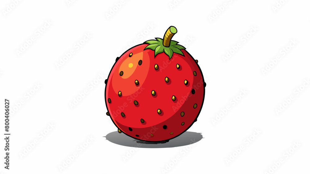 Poster A small round fruit with bright red skin and a crisp texture. Its stem is small and delicate while its core contains several small brown seeds.  on. Cartoon Vector.