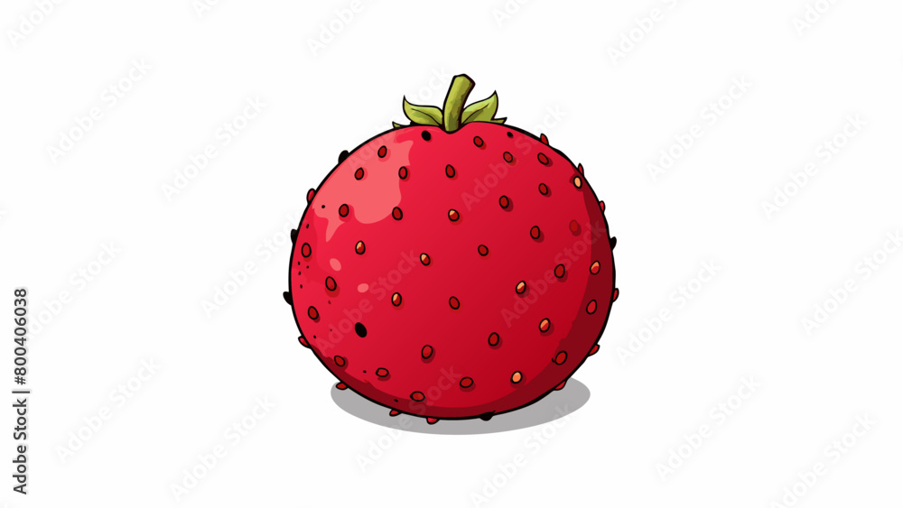 Poster a small round fruit with a deep red color and tiny velvety hairs covering its surface. the berry is 