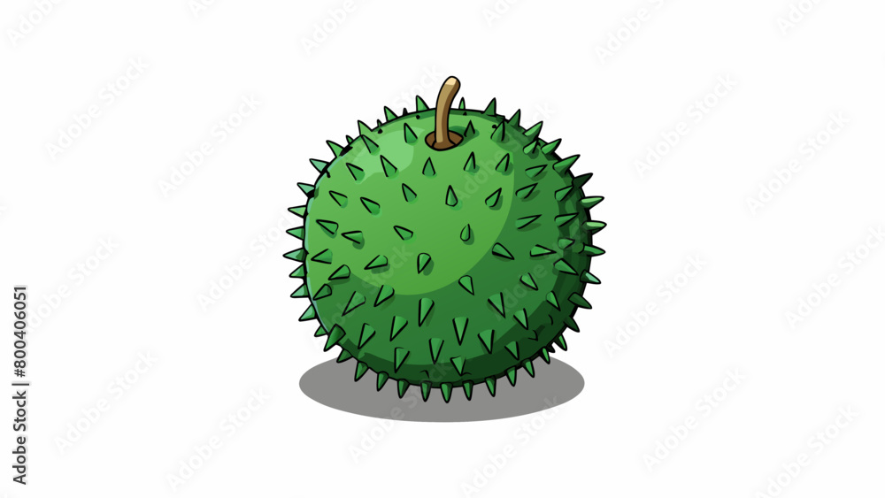 Poster a small round fruit with a dark green skin that is covered in tiny spikes. while its exterior may be
