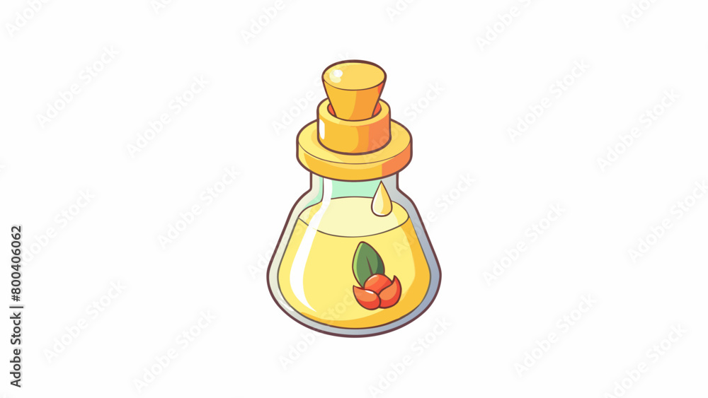 Poster a small vial filled with a clear pale yellow liquid. the scent is light and floral with a hint of wa