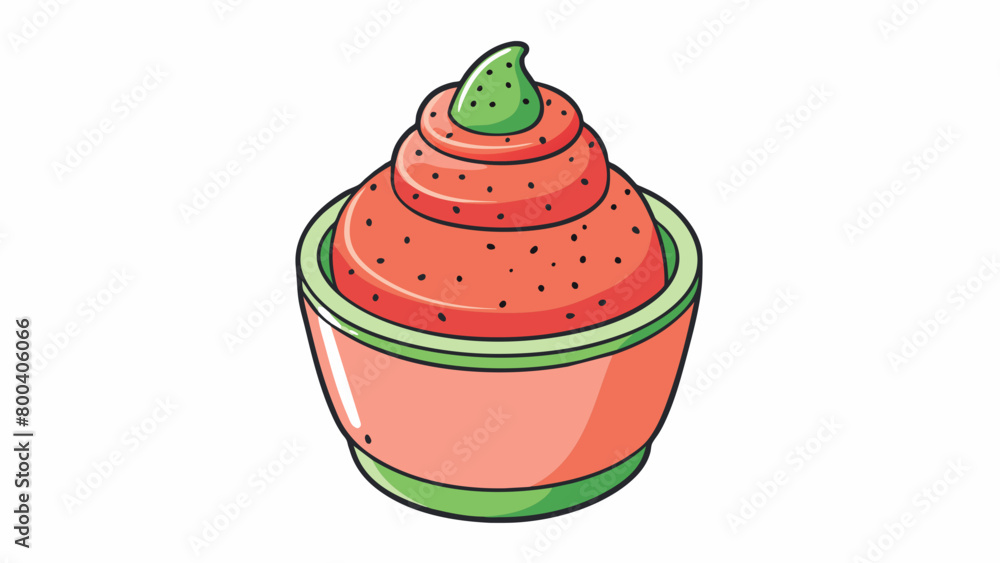 Poster A smooth dressing with a pale pink color flecked with small bits of green and red. It has a strong tangy taste with a touch of sweetness and a thick. Cartoon Vector.