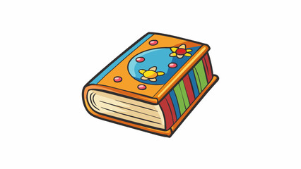 A small paperback book with a colorful whimsical cover. The pages are thin and delicate indicating it is a wellread and cherished childrens book. . Cartoon Vector.