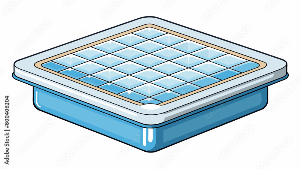 Poster A squareshaped dish made of glass with a grid pattern etched onto the bottom. The dish is approximately 15 cm on each side and has a lid made of the. Cartoon Vector.