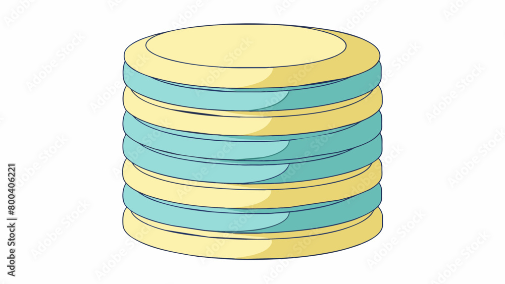 Poster a stack of small round discs in shades of pale yellow and light blue each with a squishy sugary cent
