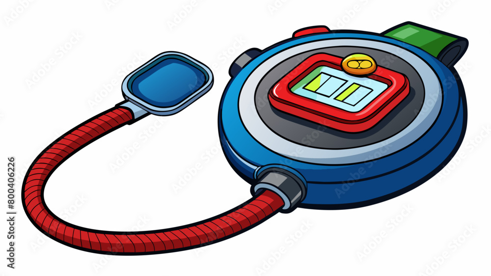Poster a stopwatch mounted on a runners wrist with a black leather s and a digital display divided into min