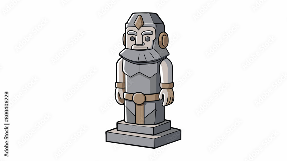Poster A statue carved entirely out of solid granite standing tall and proud. Its surface is smooth and unblemished save for a few chisel marks that give it. Cartoon Vector.