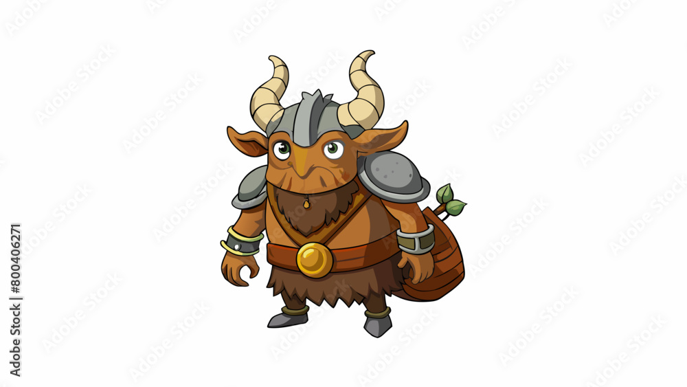 Poster A stout horned creature with a fiery temper and a love for shiny things. Its armorlike skin is a metallic bronze and its horns curve sharply from its. Cartoon Vector.