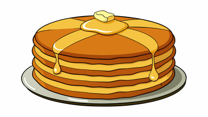 A stack of fluffy goldenbrown pancakes drizzled with a generous coating of thick ambercolored coconut oil. As the oil soaks into the warm pancakes it. Cartoon Vector.
