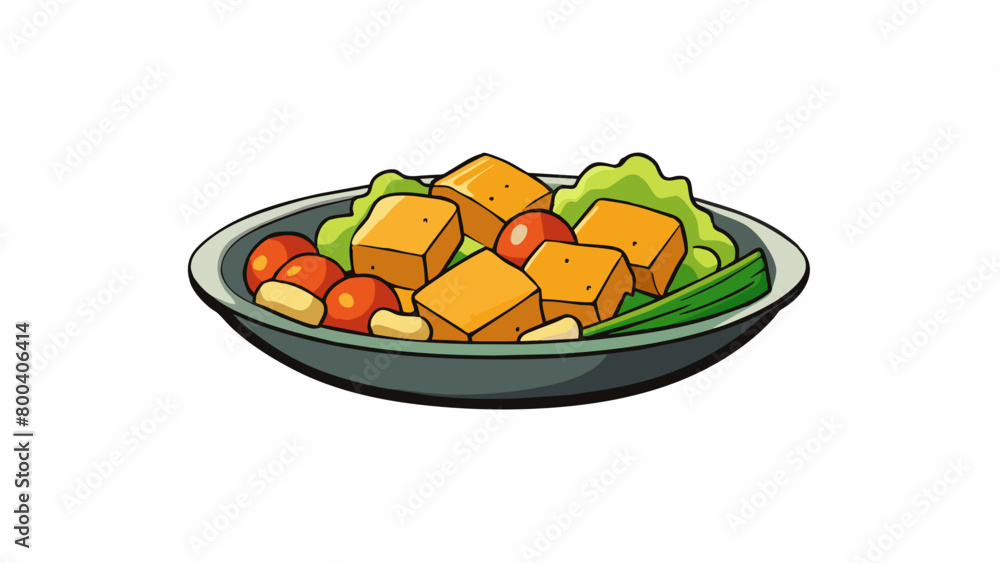 Poster a tempeh and vegetable stirfry with chunks of tempeh saut ed until golden brown and mixed with crisp