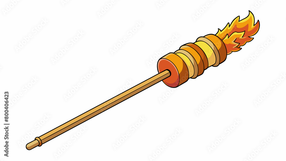 Poster A telescoping stick with a spinning on the end designed for evenly roasting corn on the cob over an open flame.  on white background . Cartoon Vector.