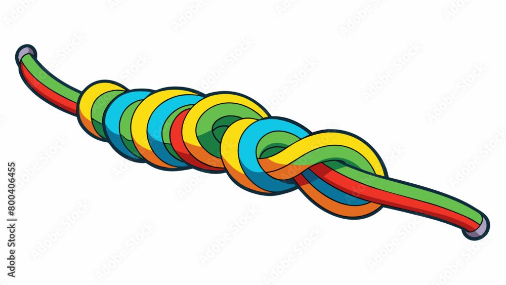 Poster A thick colorful cord with a noticeable stiffness to it intended for angling in shallow rocky waters. Its bright colors help to easily spot when a. Cartoon Vector.