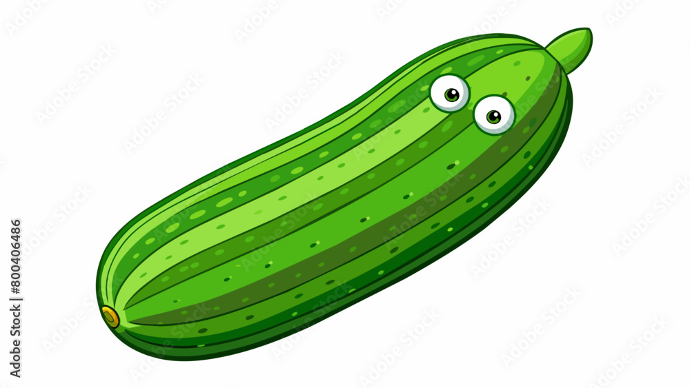 Poster a thin curved vegetable with a deep green skin and a slightly lighter striped section towards one en