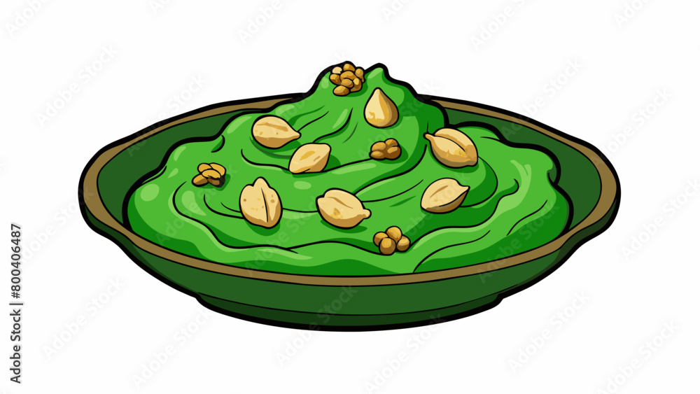 Aufkleber a thick dark green spread made from crushed spinach leaves roasted garlic and walnuts. the spread ha