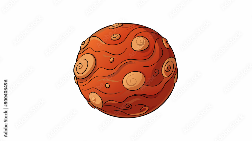 Aufkleber A tiny barren planet covered in a layer of reddishbrown dust perpetually dusted by swirling winds.  on white background . Cartoon Vector.