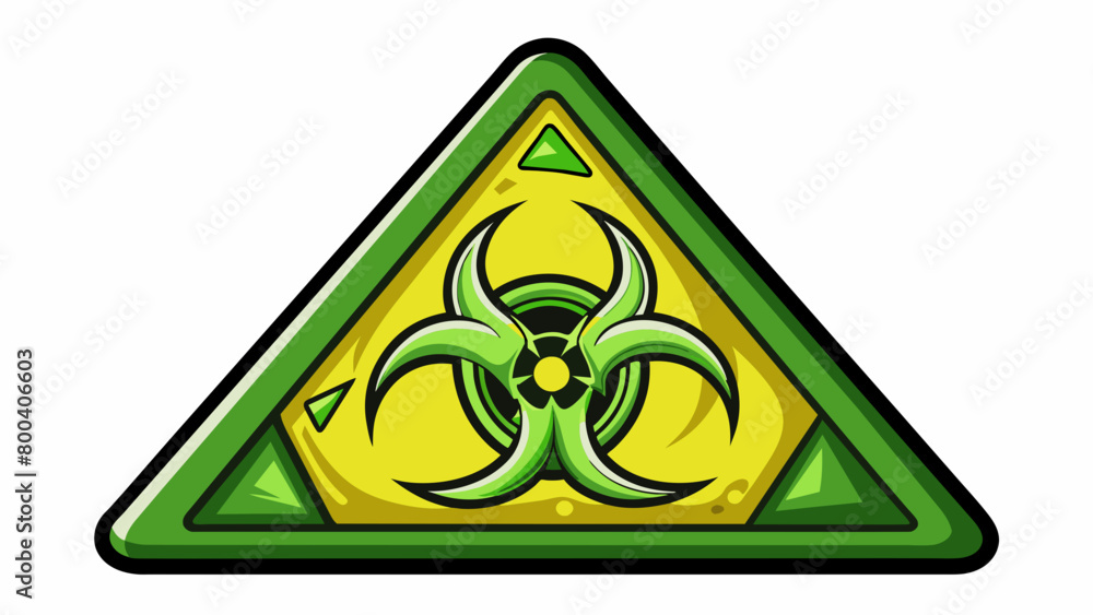 Poster a triangular caution sign with a large biohazard symbol in the center depicted as a swirling mass of