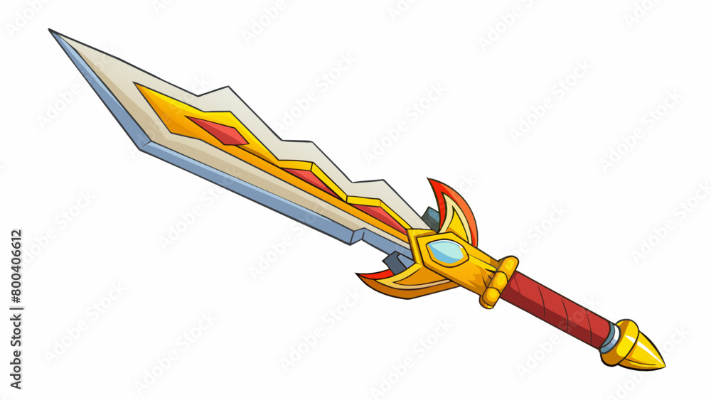 Poster a unique sword with a jagged jagged blade that resembles a lightning bolt wielded by a powerful sorc