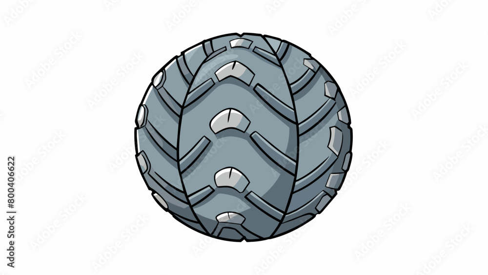 Poster A uniquelydesigned ball with jagged grooves etched into the surface resembling tire tracks giving players a better grip and control during gameplay.. Cartoon Vector.