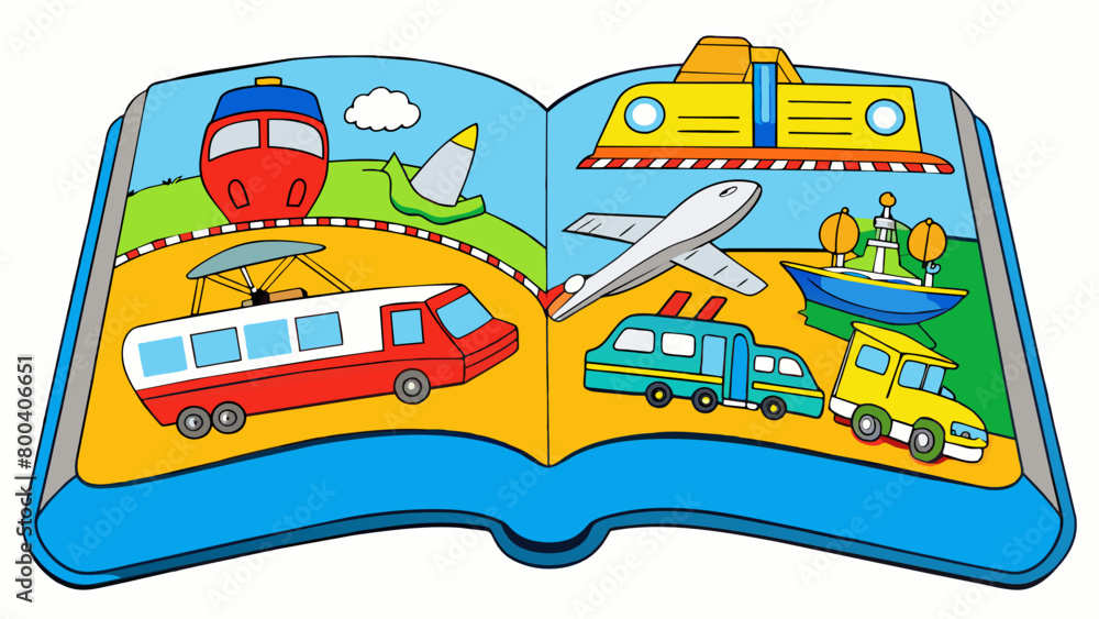Poster a vehicles coloring book featuring different modes of transportation such as airplanes boats and tra