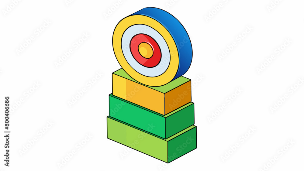 Poster A vertical target with five different colored rectangles stacked on top of each other each with a different point value. The outer rectangle is green. Cartoon Vector.