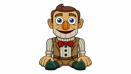 Naklejka premium A ventriloquist dummy is a humanoid puppet made of wood or cloth with a movable mouth and eyes controlled by a ventriloquist through a hole in the. Cartoon Vector.