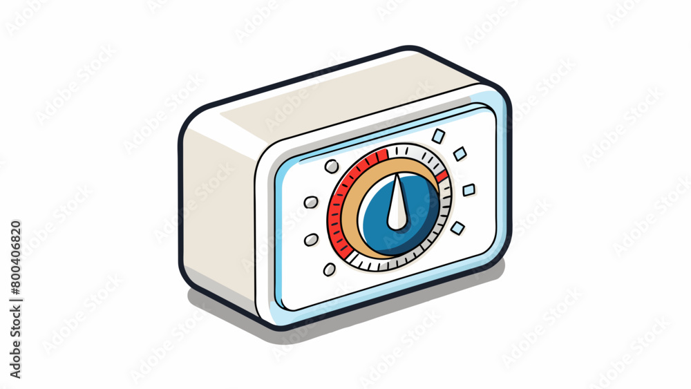 Aufkleber A white rectangular kitchen timer with a prominent on top to set the time. The numbers count down with each tick of the timer accompanied by a loud. Cartoon Vector.