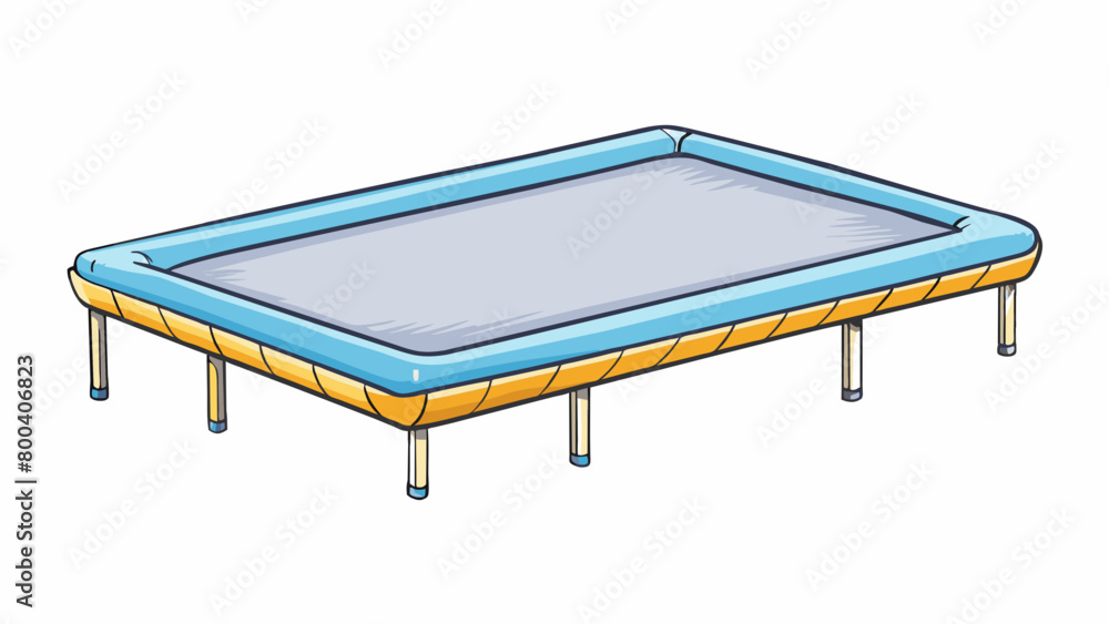 Poster A wide rectangular board with a soft foam covering and an arching metal structure underneath perfect for gentle bouncing exercises and stretches. . Cartoon Vector.