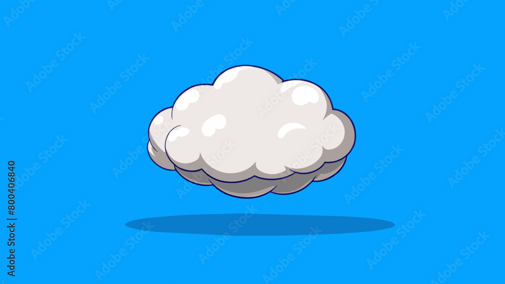 Poster a white fluffy cloud gently floating through the sky casting a shadow on the ground below. on white 