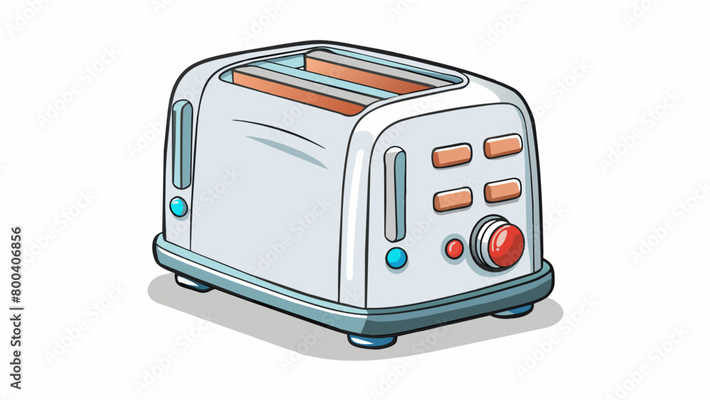 Poster A white and silver toaster with a lever and a to control the level of toasting.  on white background . Cartoon Vector.