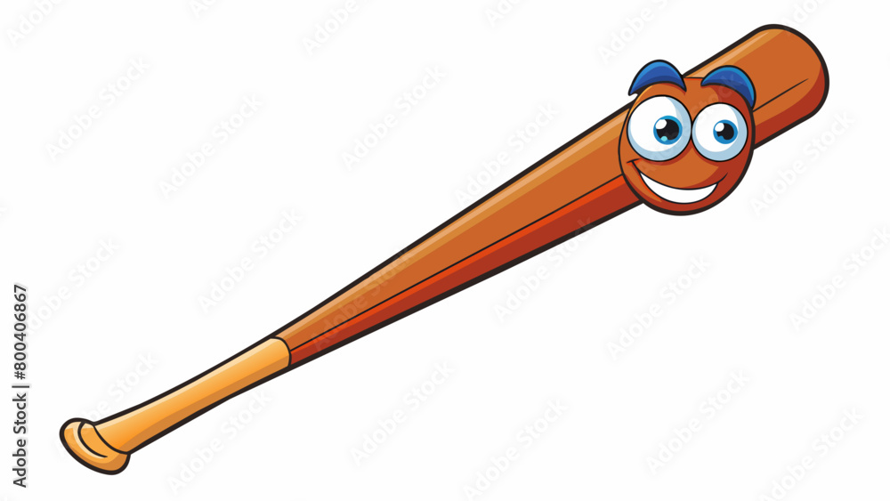 Poster A wooden object with a flat rectangular hitting surface and a thick handle commonly used in the game of hitting a small leathercovered ball.  on. Cartoon Vector.