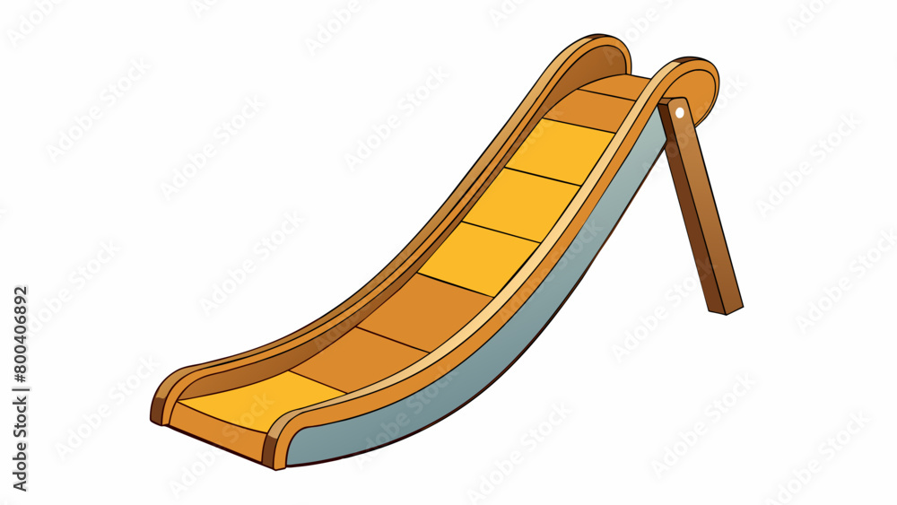 Poster A wooden slide with a curved shape and a rough surface ideal for adventurous children to climb up and slide down repeatedly.  on white background . Cartoon Vector.