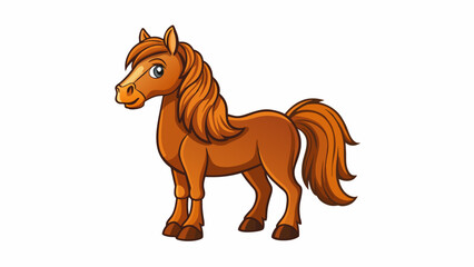 A wooden horse with a shiny painted brown coat and a flowing mane and tail. Its head is held high and its hooves are detailed with realistic markings.. Cartoon Vector.