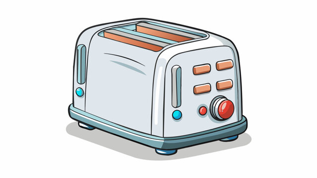 A white and silver toaster with a lever and a to control the level of toasting.  on white background . Cartoon Vector.