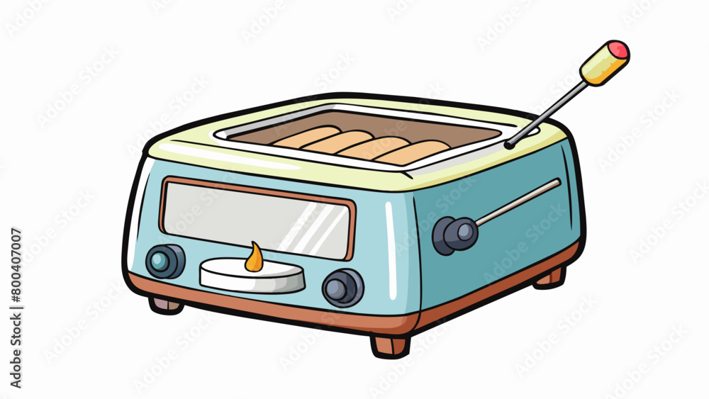 Poster An electric marshmallow roaster that features a heating element and a nonstick surface to easily roast multiple marshmallows at once. It has a modern. Cartoon Vector.