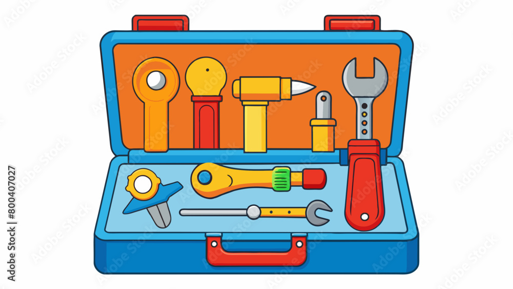 Poster an educational toy tool set that features a variety of tools such as screwdrivers nuts bolts and pli