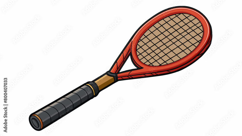 Poster An elongated head with an open string pattern giving the racket a larger surface area for hitting the ball. The handle is wrapped in a durable. Cartoon Vector.