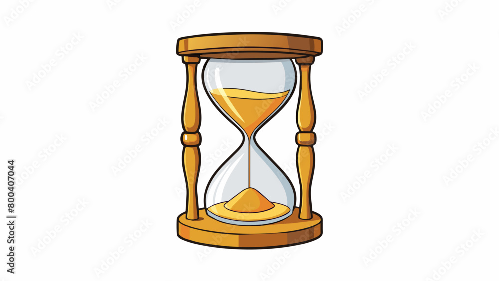 Poster an hourglass with fine golden sand trickling from one bulb to the other. the top has a small opening