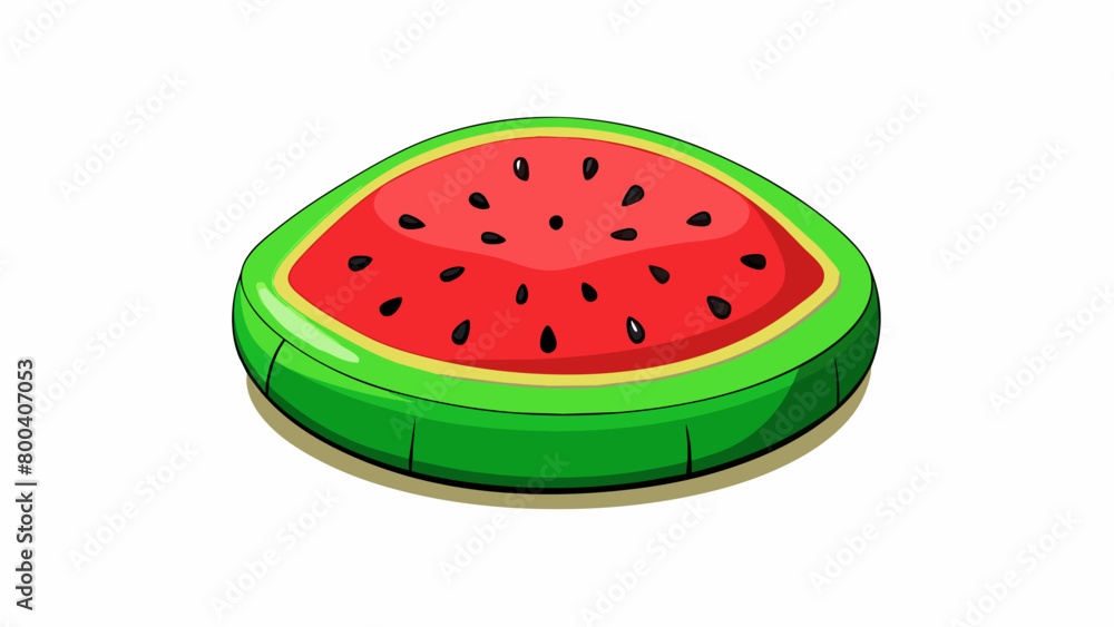 Poster An eyecatching floatie in the shape of a giant watermelon slice. Its vivid green exterior is dotted with black seeds while the red center provides a. Cartoon Vector.