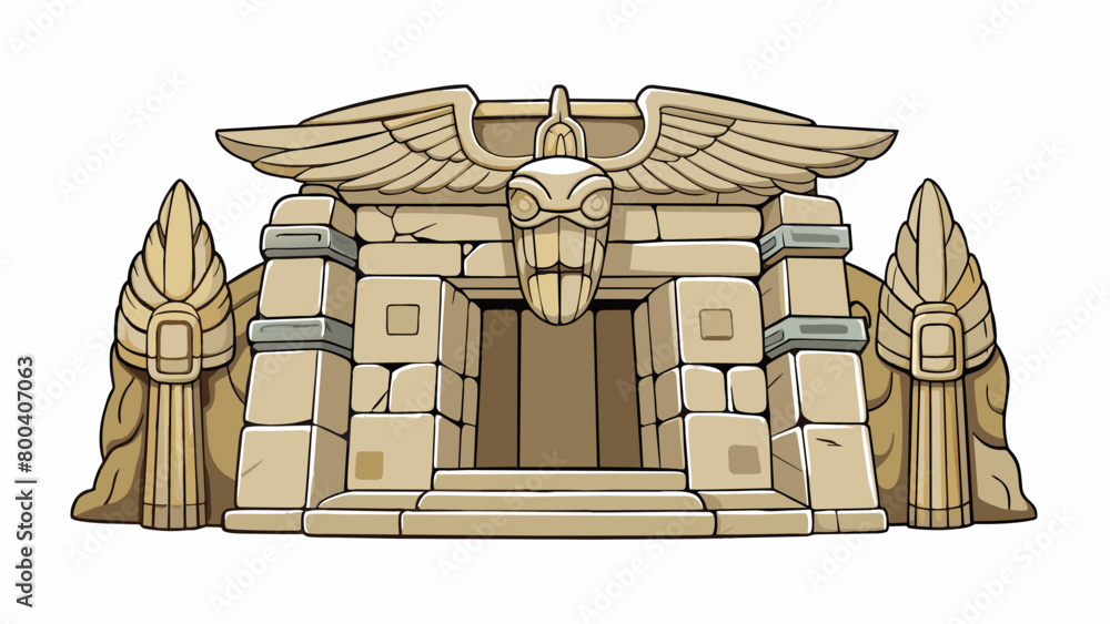 Poster an imposing stone structure loomed before us towering above the desert landscape. its body was carve