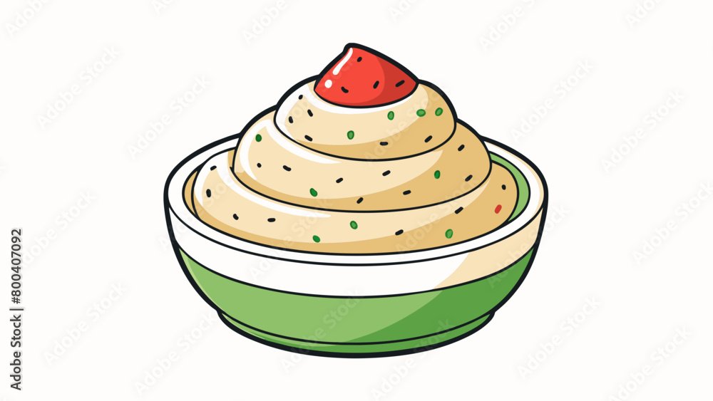 Poster an opaque dressing with a creamy offwhite color mixed with a few speckles of red and green. it has a