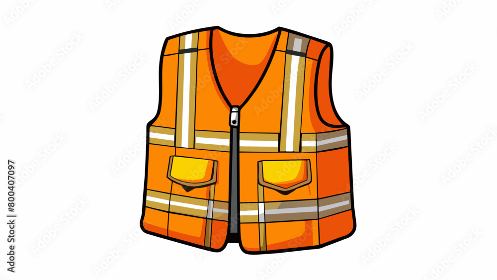 Poster an orange safety vest with reflective strips and a large construction crew printed on the back. the 
