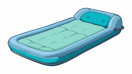 An elevated inflatable mattress with a builtin headrest and back support perfect for lounging in the pool or lake. It can also be used on land as a. Cartoon Vector.