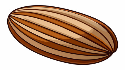 An elongated nut with a striped pattern on its hard glossy shell. The colors range from light brown to dark brown creating a beautiful contrast. The. Cartoon Vector.