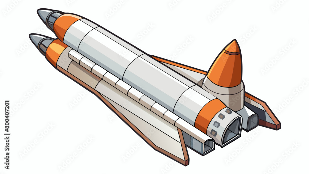 Aufkleber As the space shuttle glided through the atmosphere its distinctive triangular shape could be seen. The pointed nosecone was followed by a thin. Cartoon Vector.