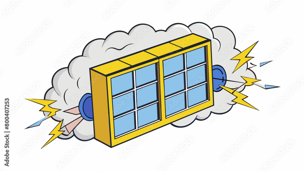 Poster As the storm grew closer the thunder intensified into sharp cracks and booms making the windows rattle and the hairs on my arms stand on end.  on. Cartoon Vector.