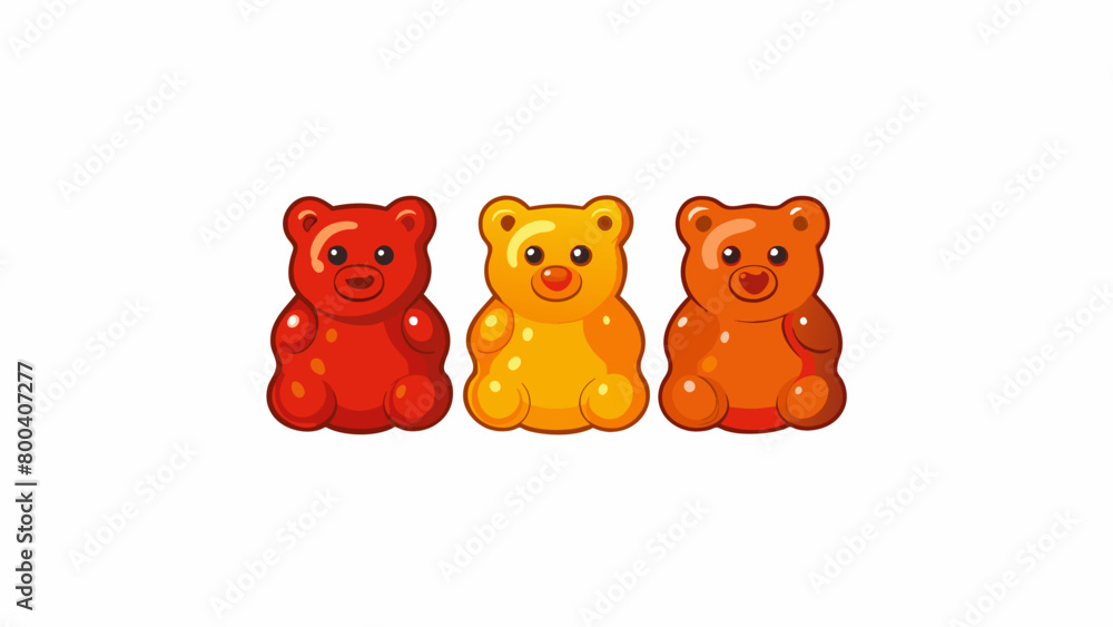 Poster Bitesized teddies made of translucent gelatinlike material with a bouncy texture and a chewy consistency.  on white background . Cartoon Vector.