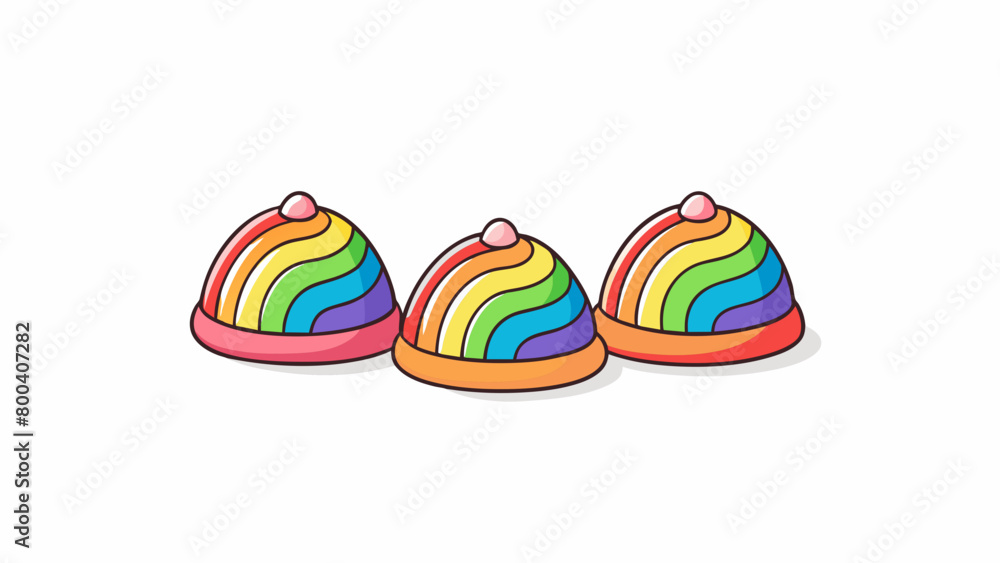 Poster Bitesized confections that are like tiny rainbows in a bag. They have a firm but squishy texture and each one has a unique pattern and color making. Cartoon Vector.