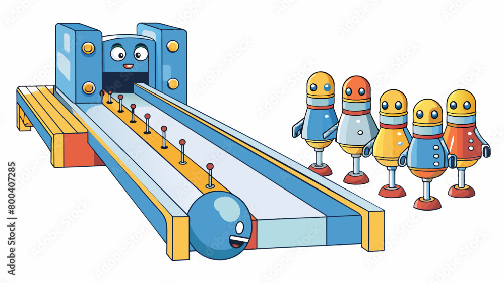 Poster At the end of each lane is a large automated machine that sets the pins back up after theyve been knocked down. It also keeps track of the score and. Cartoon Vector.