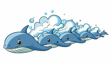 Naklejka premium As the pod of whales swims past their haunting songs fill the air. These gentle giants have characteristic bumps and ridges along their jawline and. Cartoon Vector.