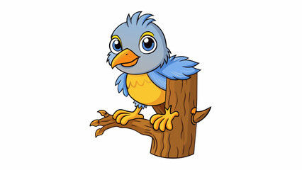 Birdies tiny feet are perfect for perching on branches and its sharp claws help it grip onto tree bark as it searches for insects to eat.  on white. Cartoon Vector.